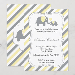 Gelbe und graue Streifen Baby Elephant Babydusch Einladung