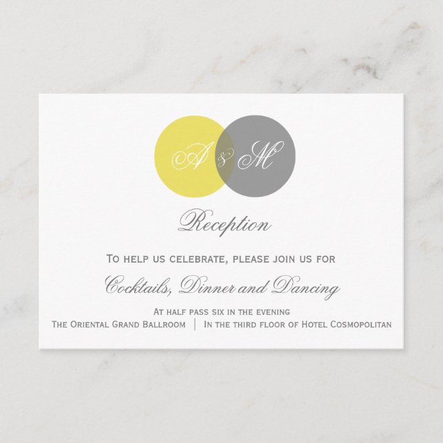 Gelbe und graue Twin Monogram Hochzeitskarte Begleitkarte (Vorderseite)