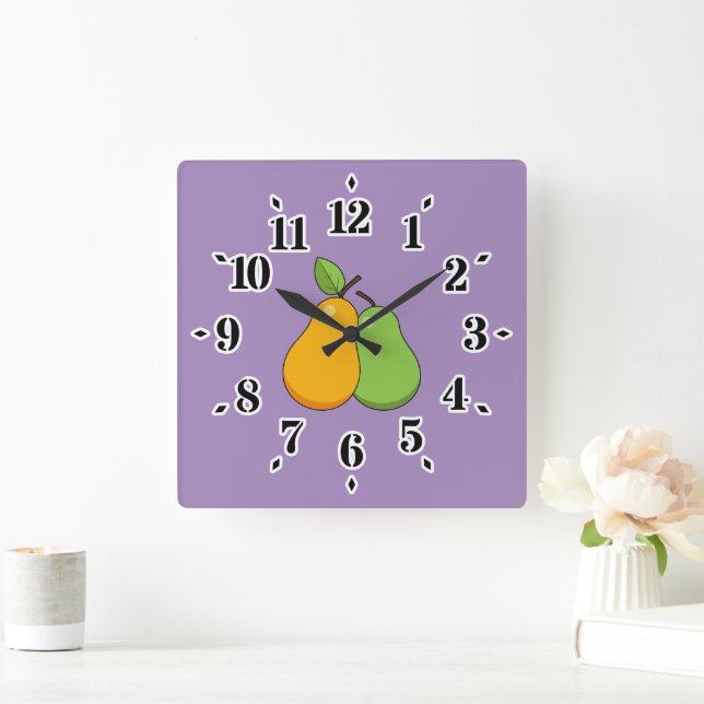 Gelbe und grüne Birnen Quadratische Wanduhr (Zuhause)