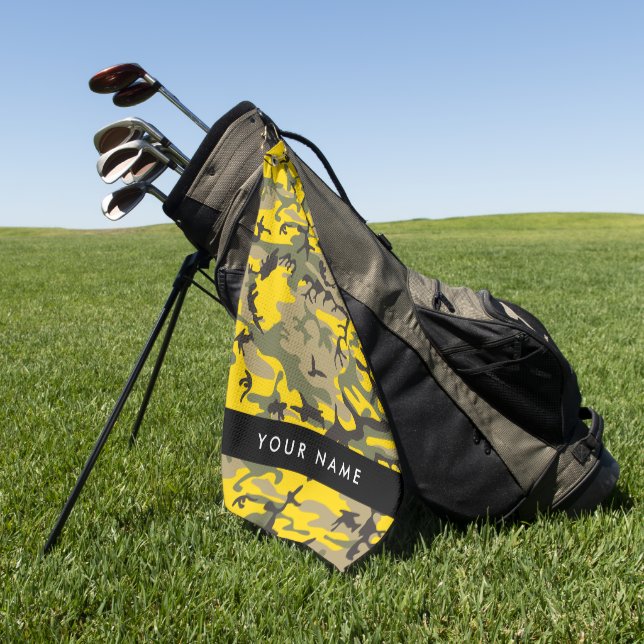Gelbe und grüne Camouflage Ihr Name personalisiere Golfhandtuch (Gras)