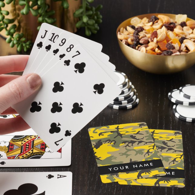Gelbe und grüne Camouflage Ihr Name personalisiere Spielkarten (In Situ)