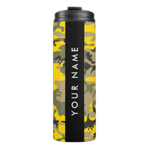 Gelbe und grüne Camouflage Ihr Name personalisiere Thermosbecher