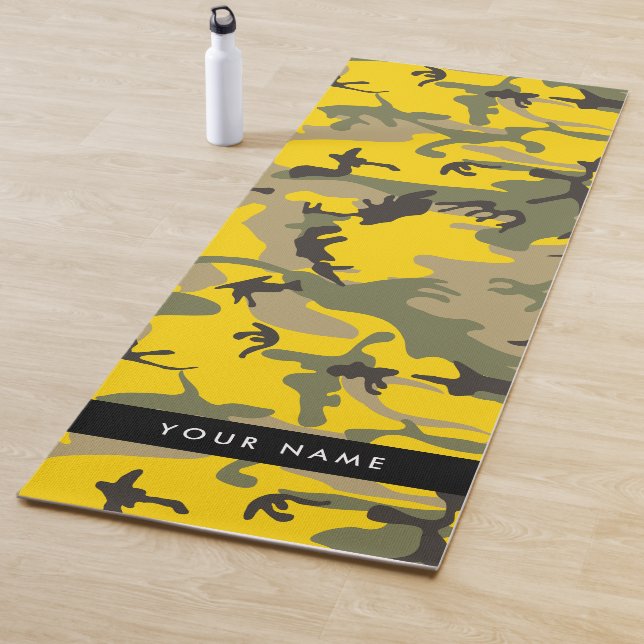 Gelbe und grüne Camouflage Ihr Name personalisiere Yogamatte (Beispiel)