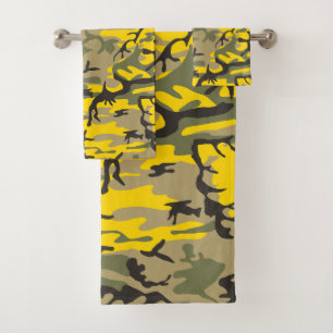 Gelbe und grüne Camouflage, Militär, Armee Badhandtuch Set