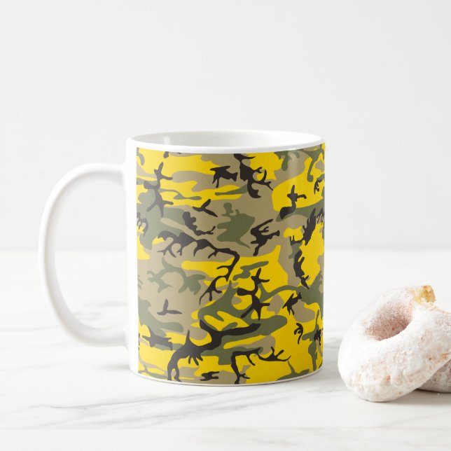 Gelbe und grüne Camouflage, Militär, Armee Kaffeetasse (Mit Donut)