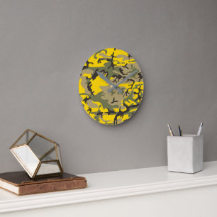 Gelbe und grüne Camouflage, Militär, Armee Runde Wanduhr