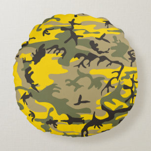 Gelbe und grüne Camouflage, Militär, Armee Rundes Kissen