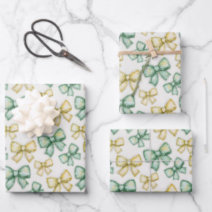 Gelbe und grüne Coquette-Schleifen Neue Babyparty Geschenkpapier Set