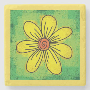 Gelbe und grüne florale quadratische Steinunterset Steinuntersetzer