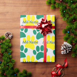 Gelbe und grüne Hundebahnen Individuelle Name druc Geschenkpapier