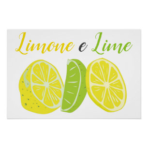 Gelbe und grüne italienische Zitrone und Limone Poster