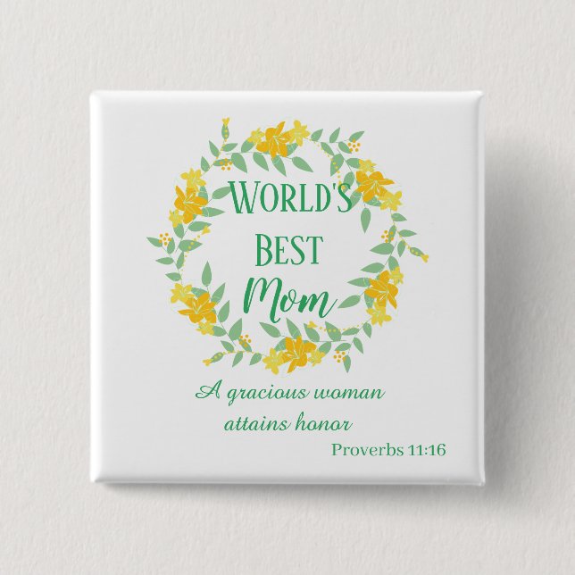 Gelbe und grüne Mama Blumenreste Button (Vorderseite)
