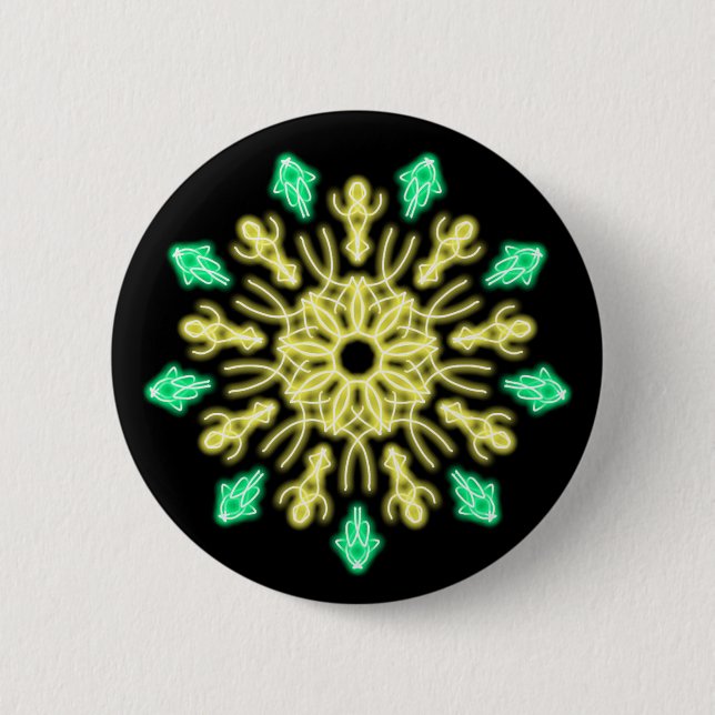 Gelbe und grüne neonale Blume Button (Vorderseite)