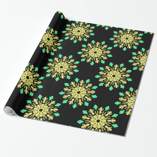 Gelbe und grüne neonale Blume Geschenkpapier (Ungerollt)