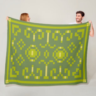 Gelbe und grüne Pixel spielen geometrische Formen Fleecedecke