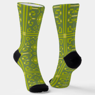 Gelbe und grüne Pixel spielen geometrische Formen Socken
