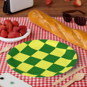 Gelbe und grüne Quadrate Pappteller