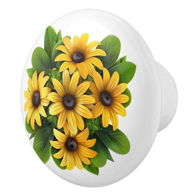 Gelbe und grüne Sonnenblumen Keramikknauf (Rechts)