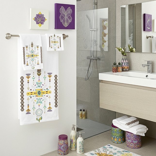 Gelbe und grüne Stammesgestaltung Badhandtuch Set (Von Creator hochgeladen)