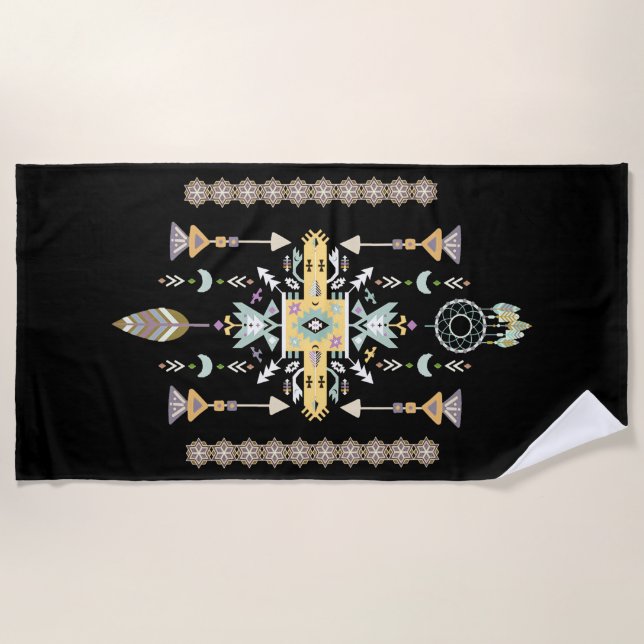 Gelbe und grüne Stammesgestaltung Strandtuch (Vorderseite)