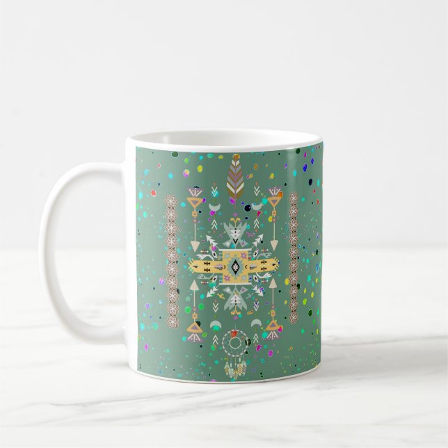 Gelbe und grüne Stammeskaffeemaschine Tasse (Links)