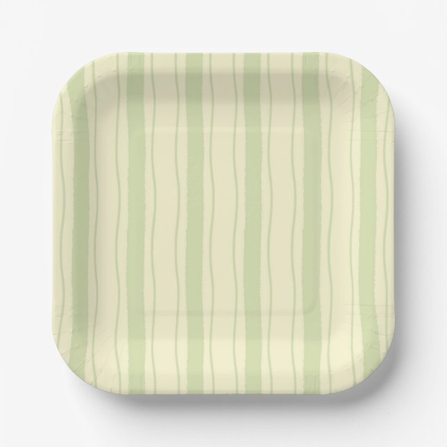 Gelbe und grüne Streifen Pappteller (Vorderseite)