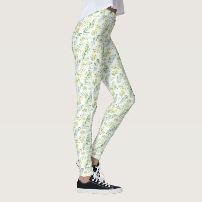 Gelbe und grüne tropische Blätter Leggings (Rechts)
