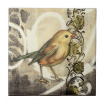 Gelbe und grüne Vögel im Vintagen Hintergrund Fliese<br><div class="desc">Dieser Mix aus Malerei und Skizze zeigt ein nahes Aufsetzen eines gelben und grünen Vogels auf einem schlichten schwarz-beigen Hintergrund. Die weißen Linien im Hintergrund fügen einen Vintagen Ton hinzu. Dieses Bild passt perfekt zu jedem beliebigen Zazzle-Produkt.</div>