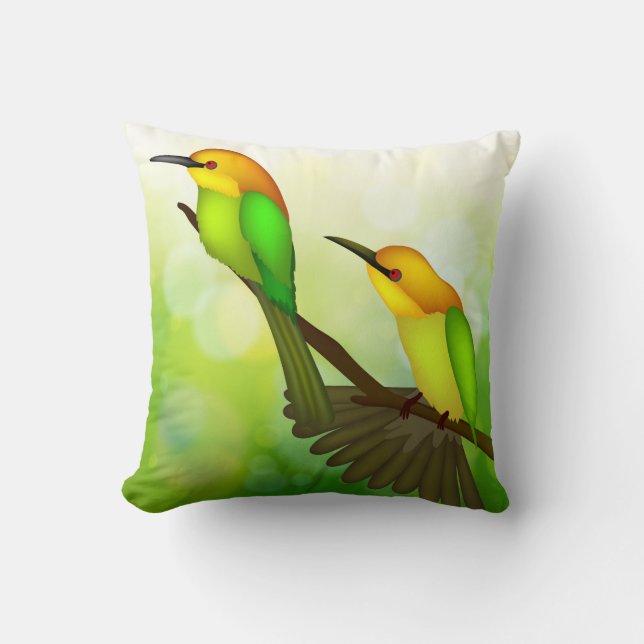 Gelbe und grüne Vögel Kissen (Vorderseite)