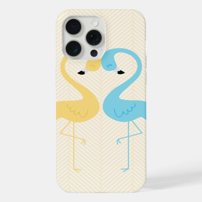Gelbe und hellblaue Flamingos iPhone 15 Pro Max Hülle (Rückseite)