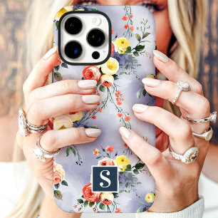 Gelbe und korallenrote monogrammierte Blumen iPhone 16 Pro Max Hülle