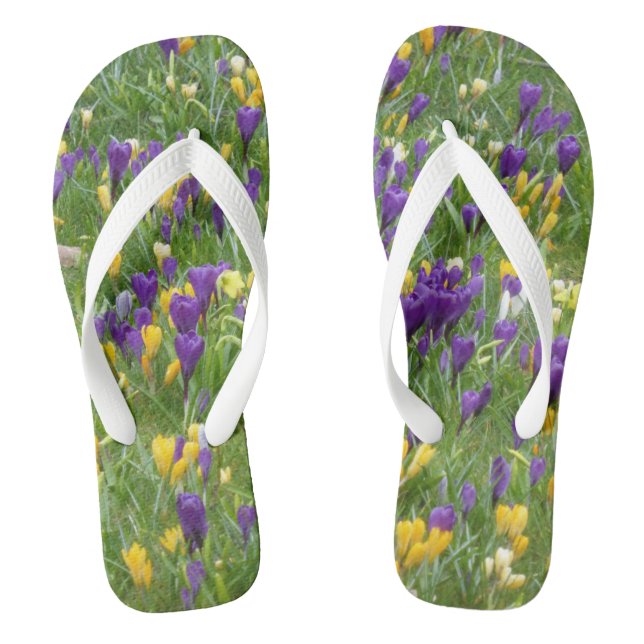Gelbe und Lila Crocuses Erwachsene Flip Flops (Fußbett)