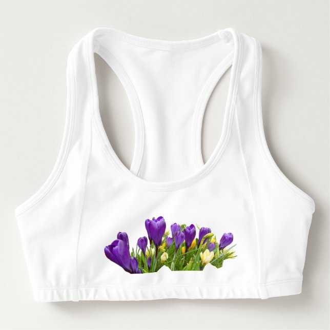 Gelbe und Lila Crocuses Sporthalle Sport-BH (Vorderseite)