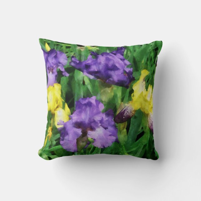 Gelbe und lila Iris Kissen (Vorderseite)