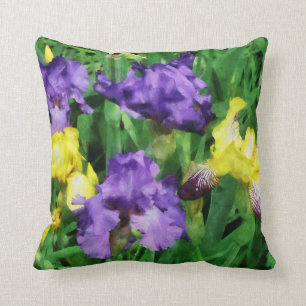 Gelbe und lila Iris Kissen