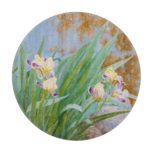 Gelbe und Lila Irische mit goldenem Licht Schneidebrett