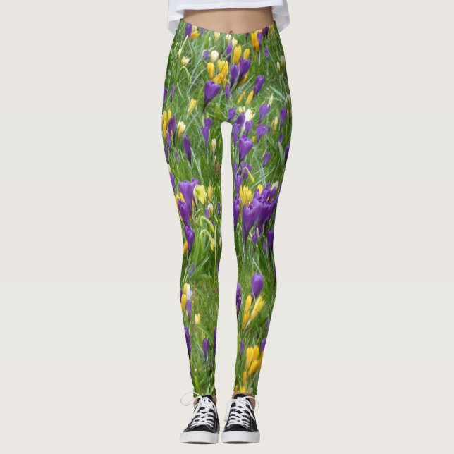 Gelbe und lila Krokusse Leggings (Vorderseite)
