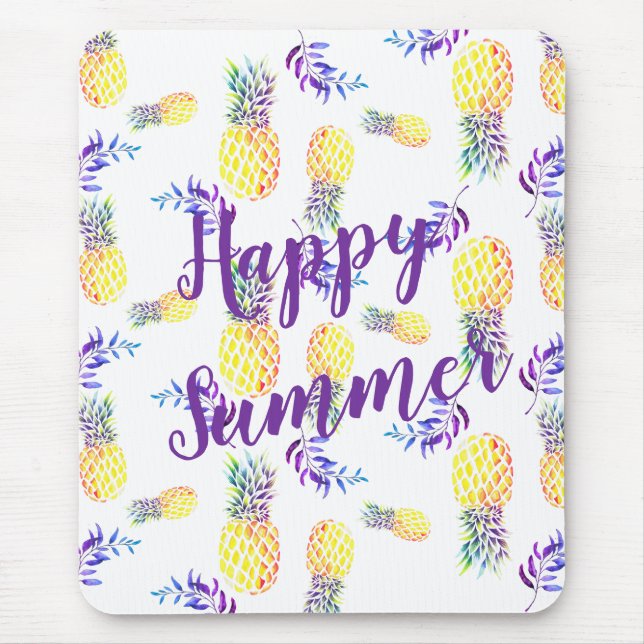 GELBE UND LILA PINEAPPLE GLÜCKLICH SOMMER MOUSEPAD (Vorne)