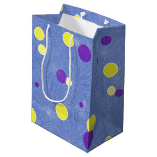 Gelbe und Lila Punkte auf mittelblauem Hintergrund Mittlere Geschenktüte