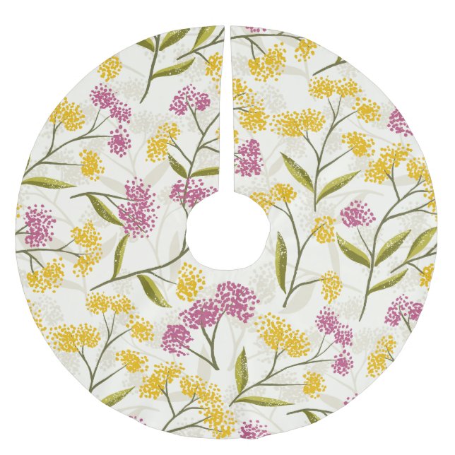 Gelbe und lila Rose Polyester Weihnachtsbaumdecke (Vorderseite)
