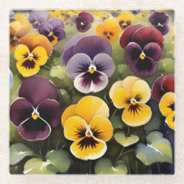 Gelbe und lila Stiefmütterchen Aquarellmalerei Glasuntersetzer