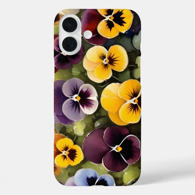 Gelbe und lila Stiefmütterchen Aquarellmalerei iPhone 16 Plus Hülle (Rückseite)