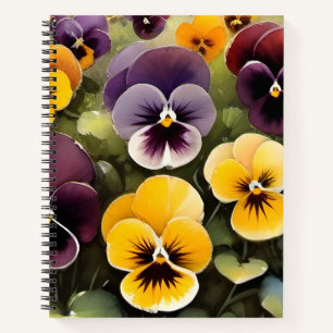 Gelbe und lila Stiefmütterchen Aquarellmalerei Notizbuch