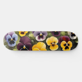 Gelbe und lila Stiefmütterchen Aquarellmalerei Skateboard