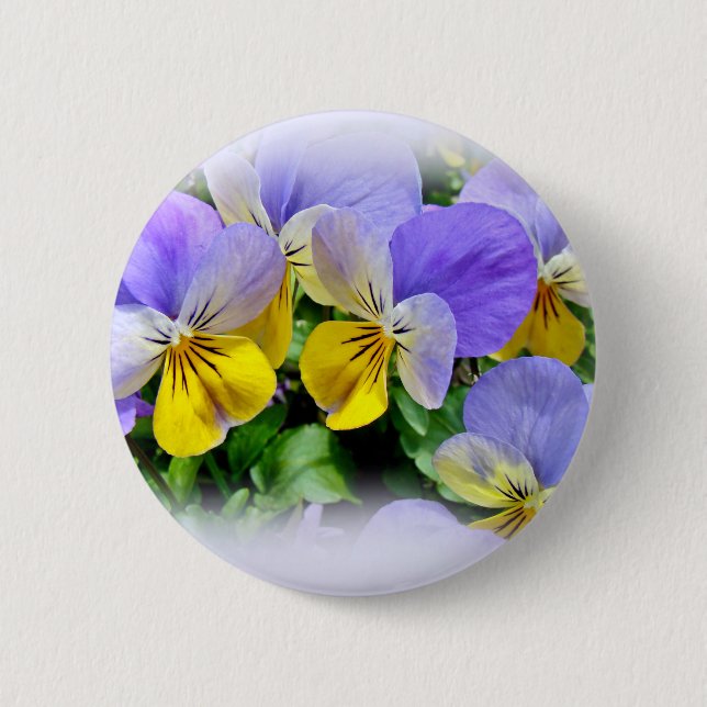 Gelbe und Lila Stiefmütterchen Button (Vorderseite)