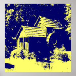 Gelbe und Navy-Blue-Mabry-Mühle Poster
