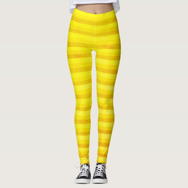 Gelbe und ockerfarbene Streifen Leggings (Vorderseite)
