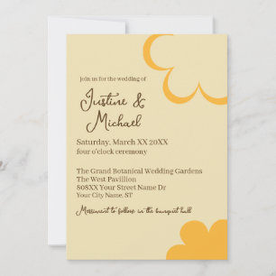 Gelbe und orange Retro-Blumen-Hochzeit Einladung