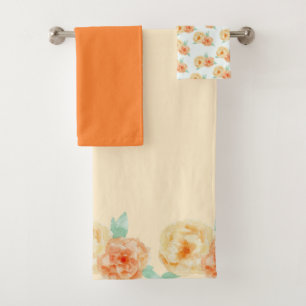 Gelbe und orange Rose Badhandtuch Set