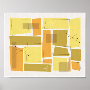 Gelbe und orangefarbene funky Muster im Mid-Centur Poster